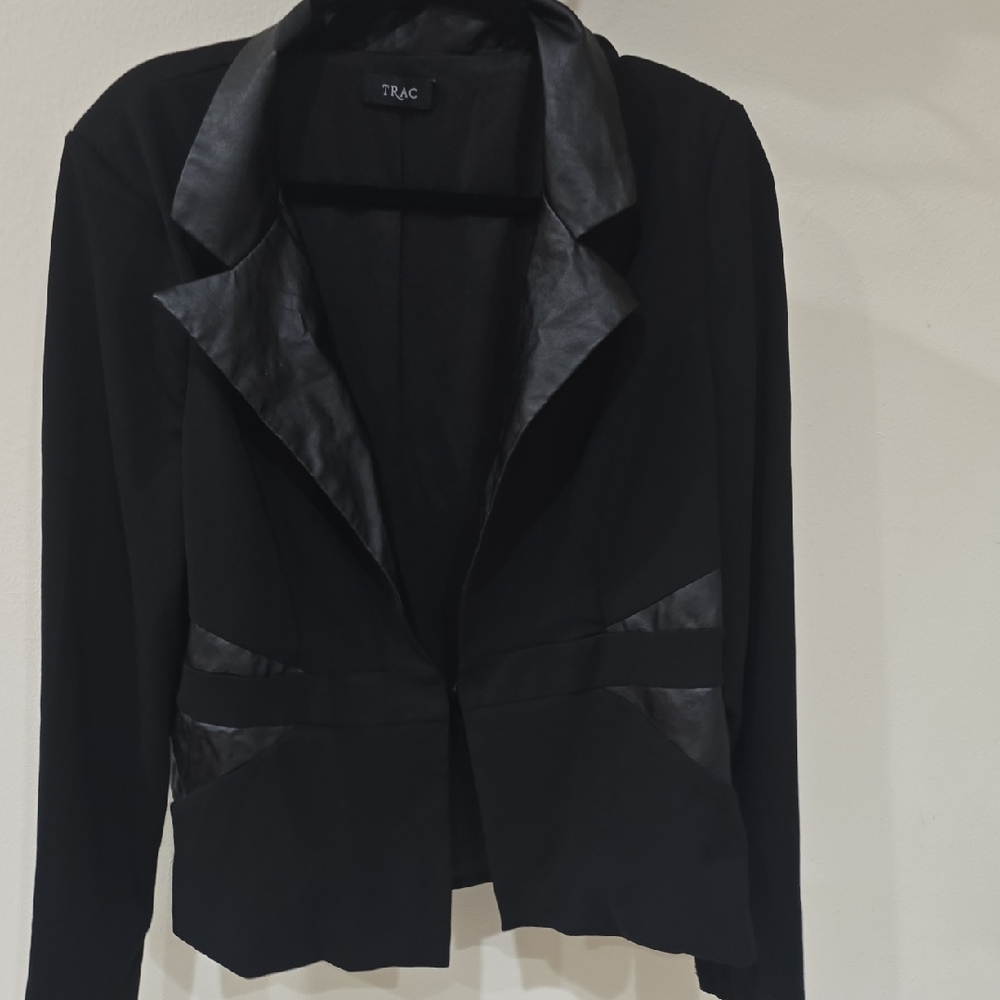 TRAC Women's Black Blazer with Faux Leather Accents